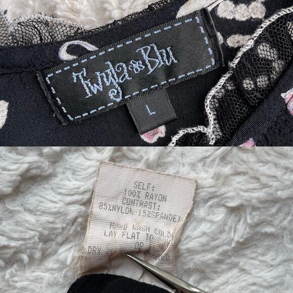 Vintage 90s Y2K handbag heart print midi slip dress ruffle trim bias cut fairy L - Picture 4 of 14